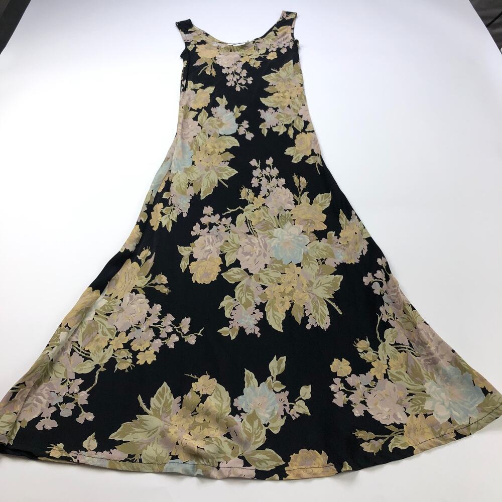 Tessuto Vintage VTG Small Fit & Flare 100% Rayon Midi Maxi Dress Floral Black